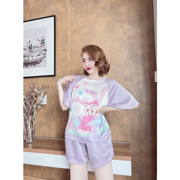 Bộ Lụa Satin Tay Cánh Tiên - Hàng Thiết Kế Satin In 4D Mềm Mịn