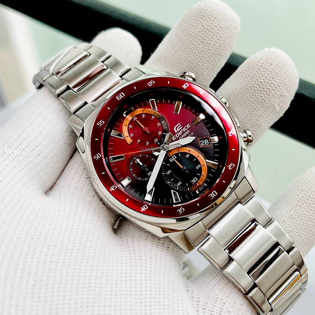 Đồng Hồ Nam Dây Thép Casio Edifice EFV-600D-4A Mặt Đỏ Fullbox Tem Vàng Bảo Hành 1 Năm Máy Và Pin