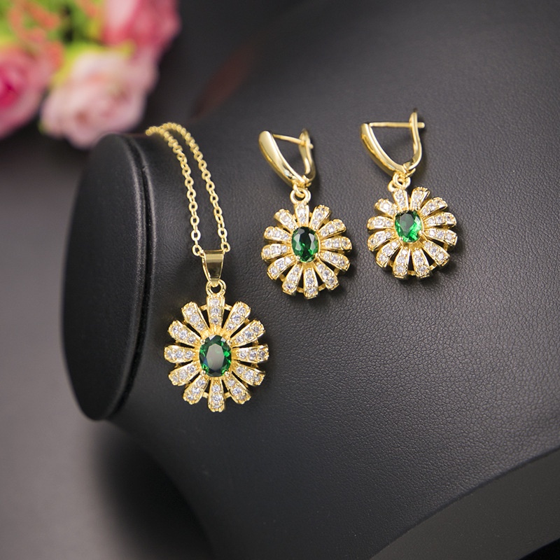 [Ảnh thật] Bộ trang sức Zircon mạ Đồng vàng Rodium cao cấp chống han rỉ bảo vệ môi trường