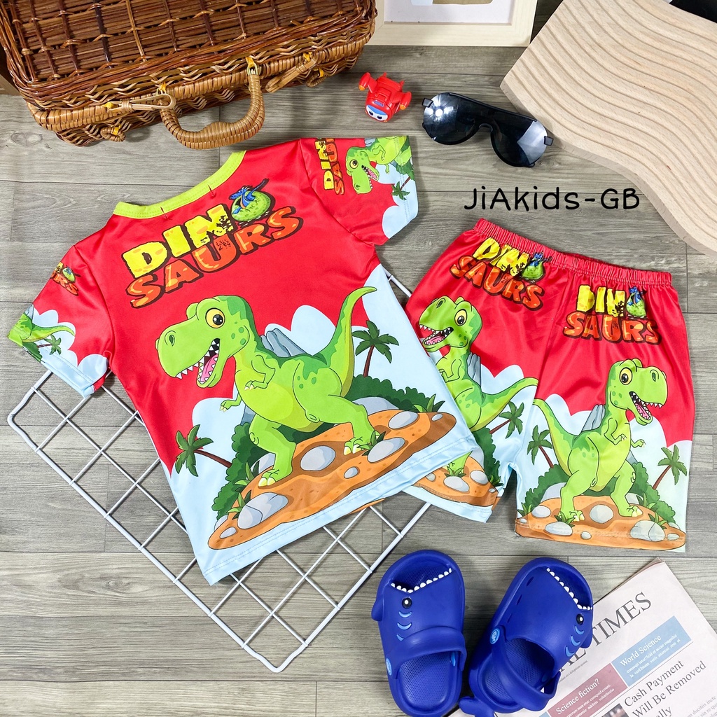 Bộ Cộc Tay VẢI 3D MINKY MOM In Hình Họa Tiết Khủng Long Oto Cho Bé TN-IN100