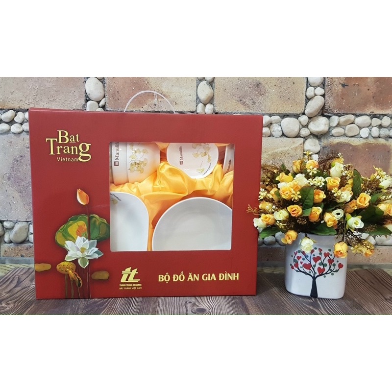 Bộ Bát đĩa Bát tràng,14 chi tiết,hàng có sẵn,hộp đẹp,men sáng,dùng được lò vi sóng và máy rửa bát,giao hàng an toàn