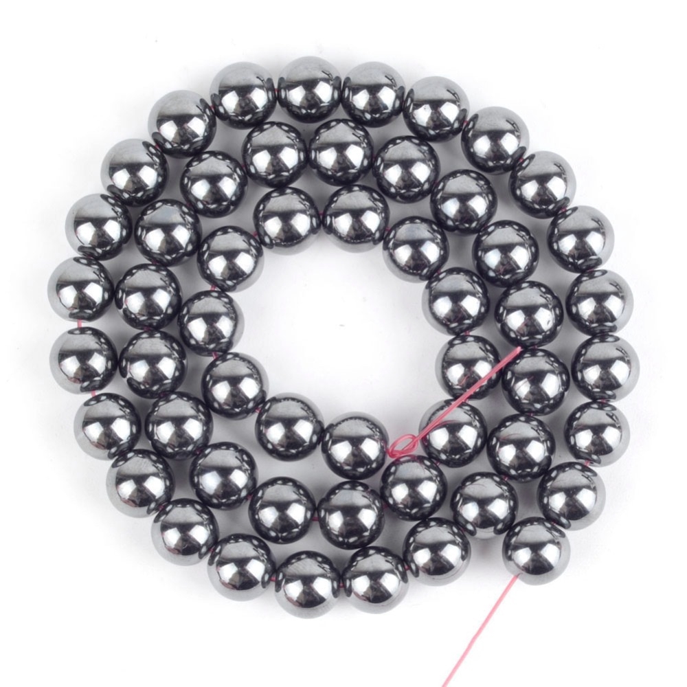 Chuỗi Hạt Đá Hematite Tự Nhiên Màu Đen / Vàng / Bạc 4 6 8 10 MM 16 "