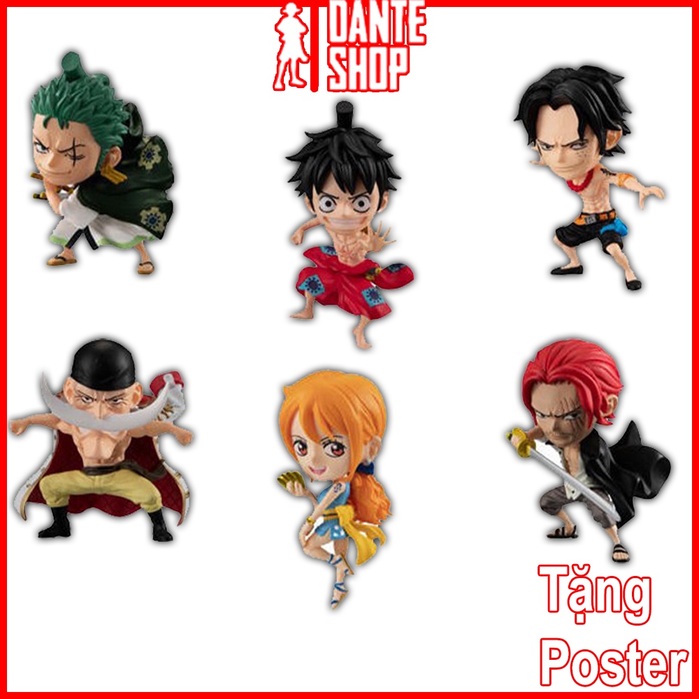 Mô hình Figure One Piece chipi Luffy - 6 Nhân Vật Zoro, nami, shank, ace 10cm Fullbox Tặng Poster