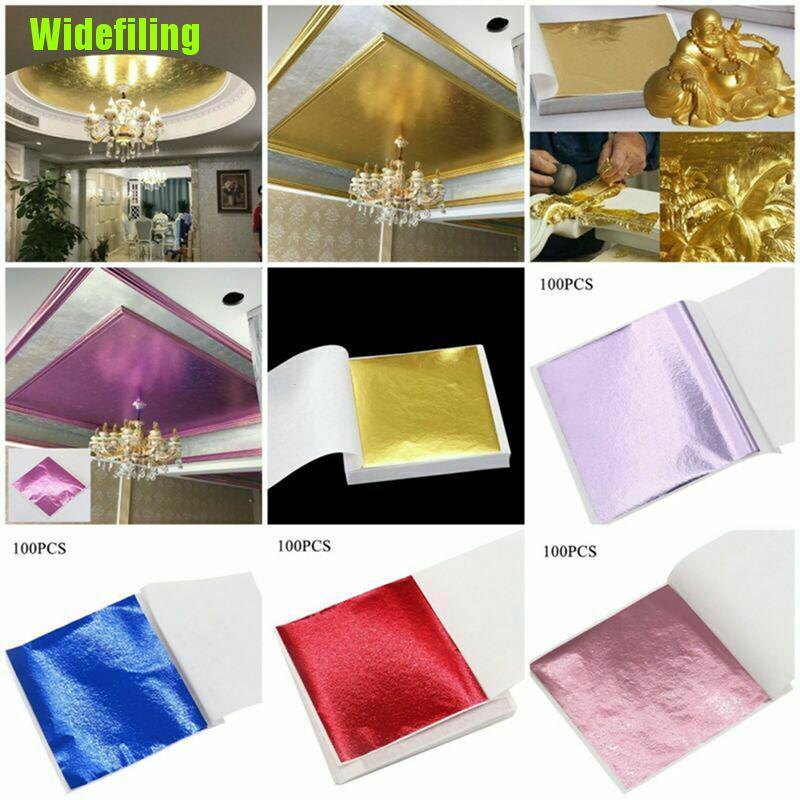 Bộ 100 Tờ Giấy Nhôm Hình Chiếc Lá Màu Vàng / Bạc