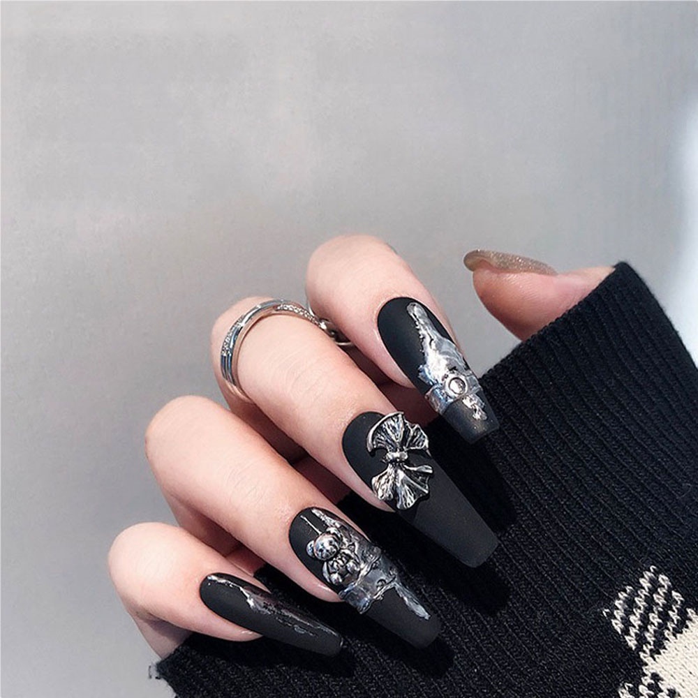 [Hàng mới về] Bộ 10 phụ kiện đính trang trí móng tay 3D hình chú gấu phong cách punk kiểu dáng cổ điển cho nữ