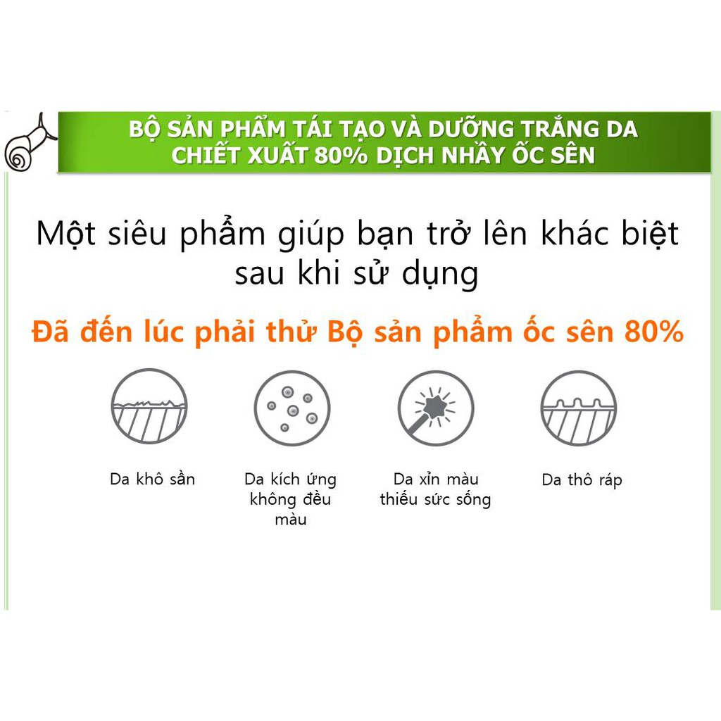 Bộ Sản Phẩm Tái Tạo Và Dưỡng Trắng Da Chiết Xuất 80% Dịch Nhầy Ốc Sên