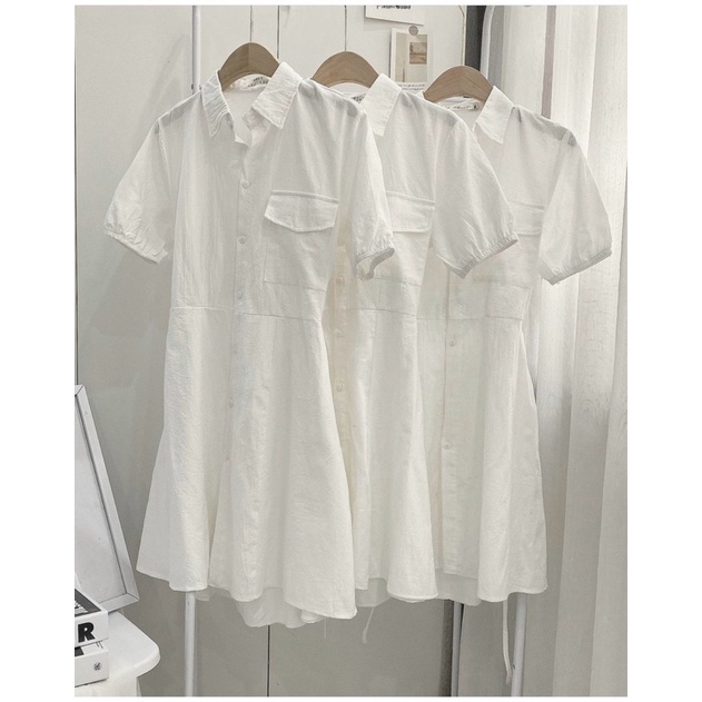 ĐẦM ULZZANG SƠ MI NGẮN THẮT NƠ - ELENA DRESS T217