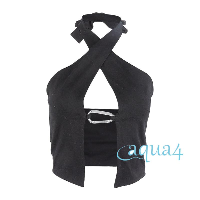 Áo Croptop Hai Dây Màu Trơn Dáng Ôm Phối Khóa Gài Trước Thời Trang Mùa Hè Cho Nữ