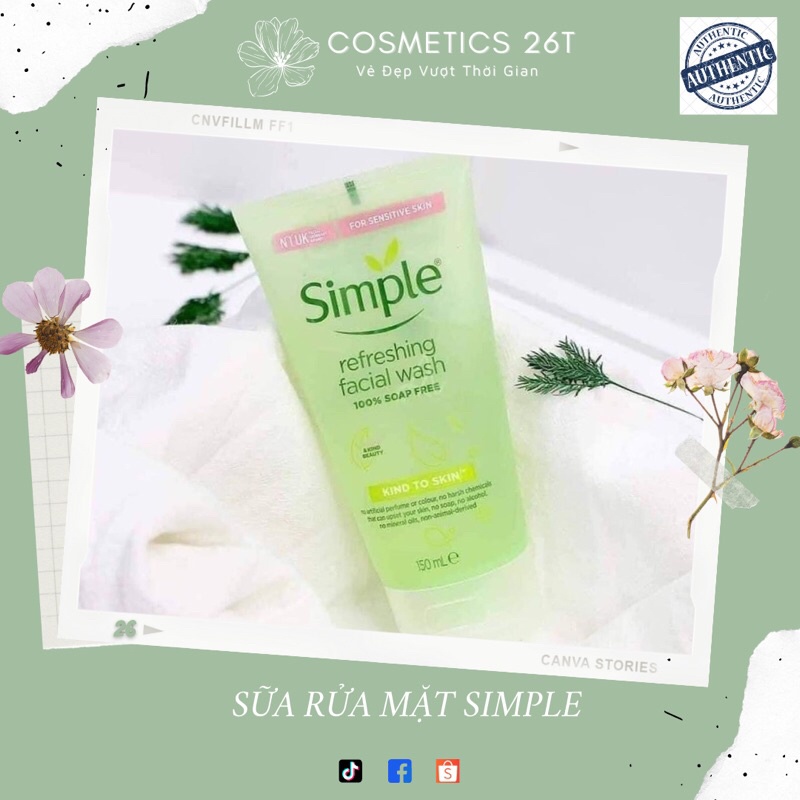 Sữa Rửa Mặt Simple Gel Kind To Skin Refreshing Facial Wash Gel 150mL
