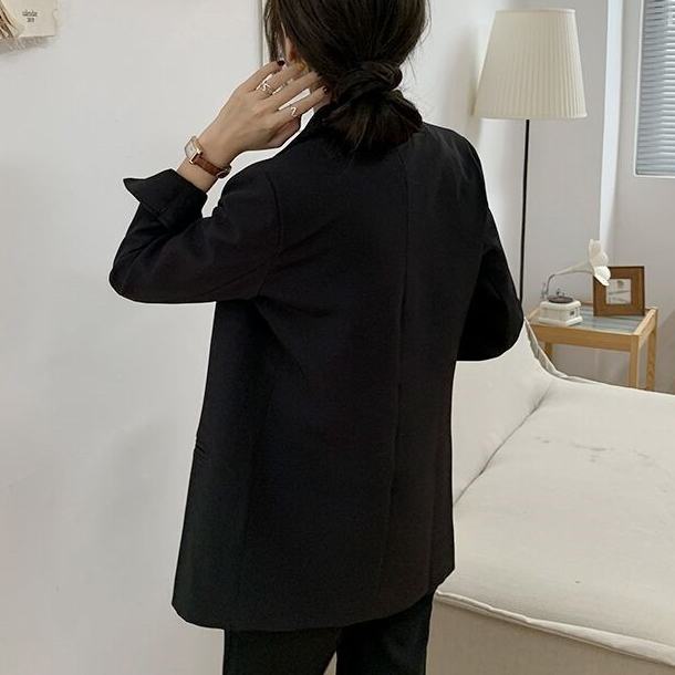 Áo khoác blazer dáng rộng màu đen phong cách Hàn Quốc thời trang thu đông cho nữ