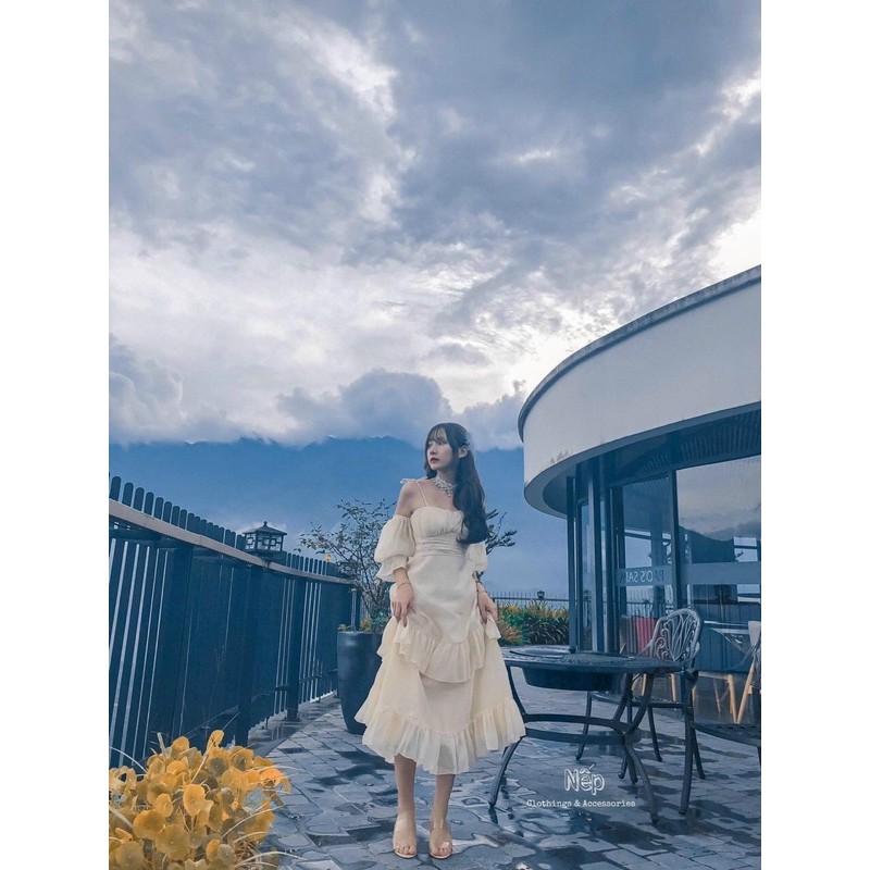 ĐẦM MAXI TRẮNG TRỄ VAI (KÈM VIDEO HÌNH THẬT)