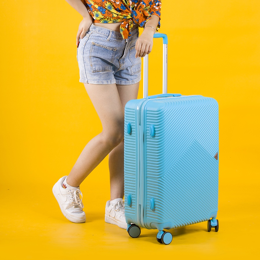 Vali du lịch nhựa, kéo, cao cấp B1308 - chống vỡ, chống trầy xước, màu Đen size 24