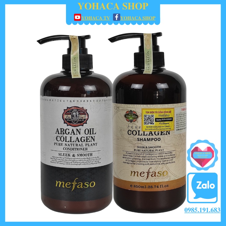 [Nhập PHUCMF-40K] Bộ Dầu Gội Dầu Xả Mefaso Collagen- Argan oil phục hồi hư tổn 850ml