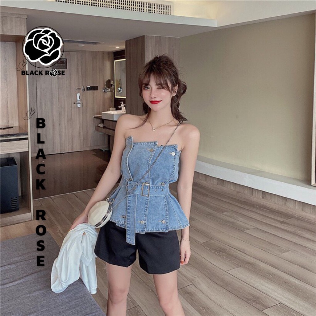 Áo Kiểu Nữ Jean Đẹp Hàn Quốc Back Rose  Aó Jean Rin Nữ Sexy Sang Chảnh Hot 2021 Mặc Được Nhiều Kiểu -TẤM BOUTIQUE