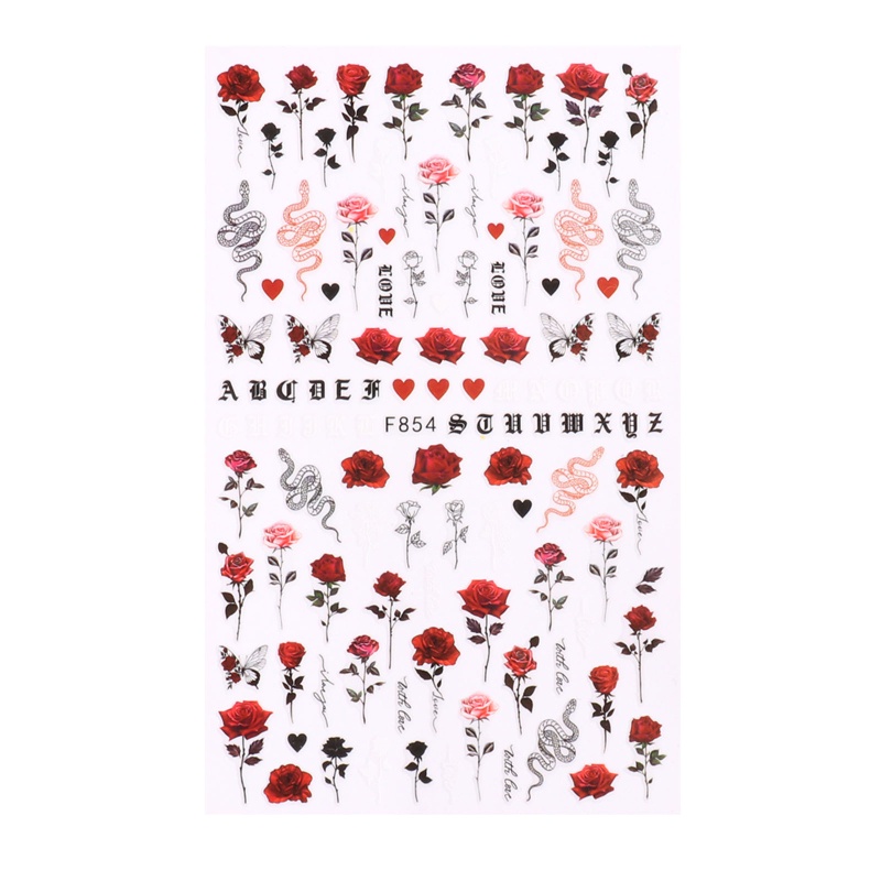 Set 6 / 10 Tấm Nhãn Dán Móng Tay Tự Dính Hình Hoa Hồng Mùa Hè