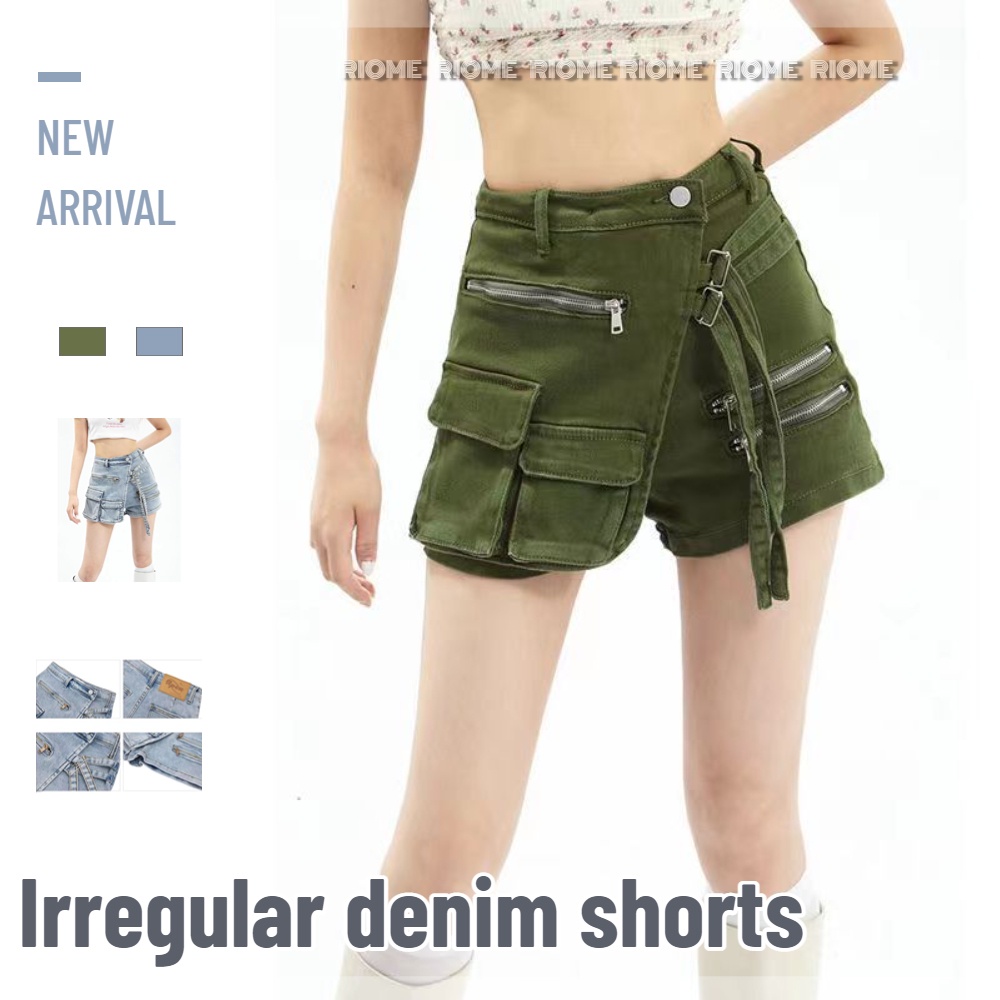 Quần Short denim Giả Váy Lưng Cao Dáng Ôm Phối Khóa Kéo Thời Trang Mùa Hè Cho Nữ