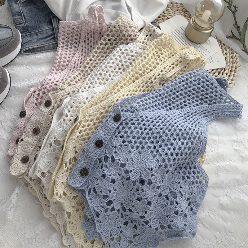 Áo Khoác Cardigan Dệt Kim Không Tay Cổ Chữ V Cài Nút Họa Tiết Hoa Phong Cách Boho Vintage Cho Nữ