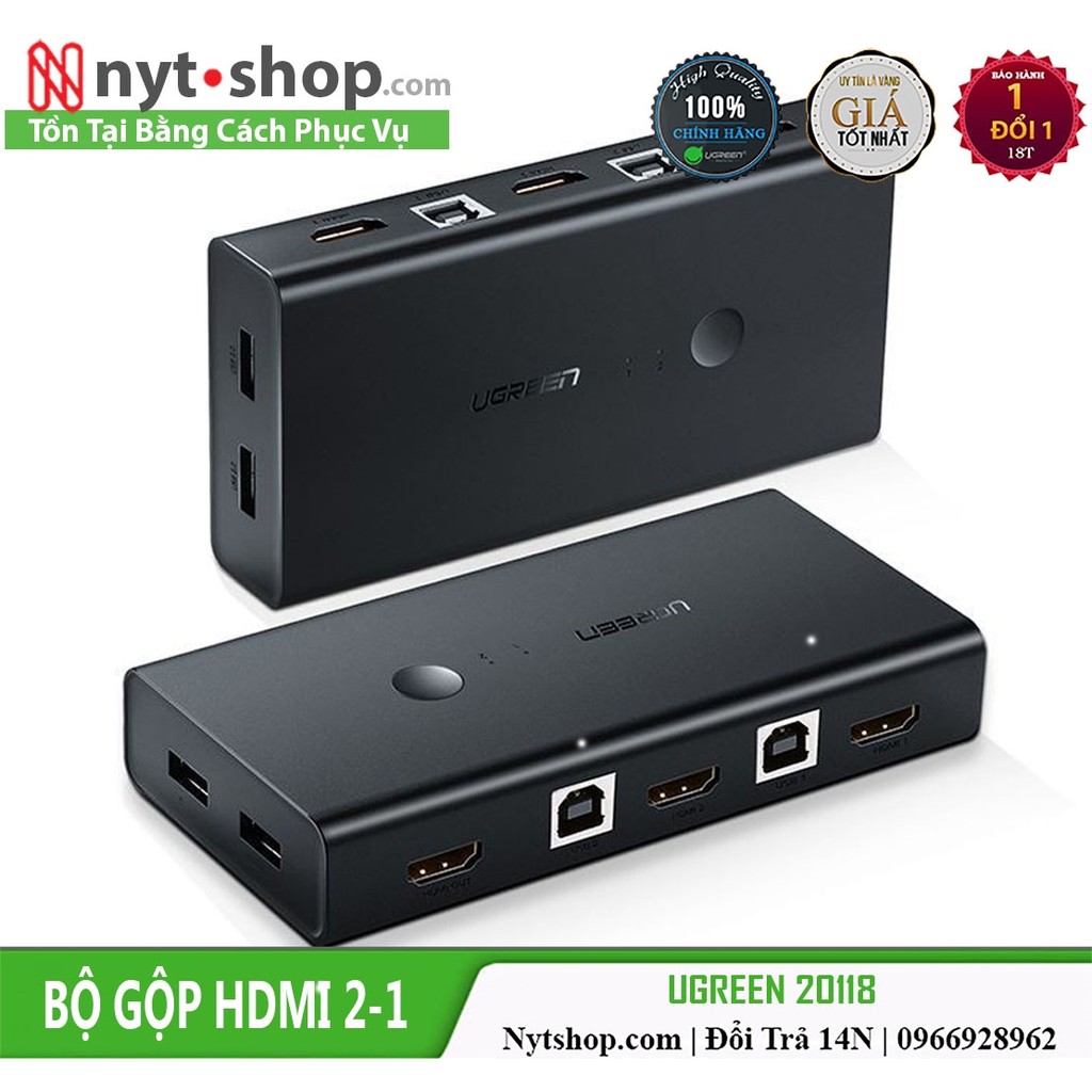 [ HÀNG MỚI VỀ ]Bộ chuyển đổi 2 máy tính dùng 1 màn hình HDMI - Auto 2 USB KVM Switch chính hãng Ugreen 50744