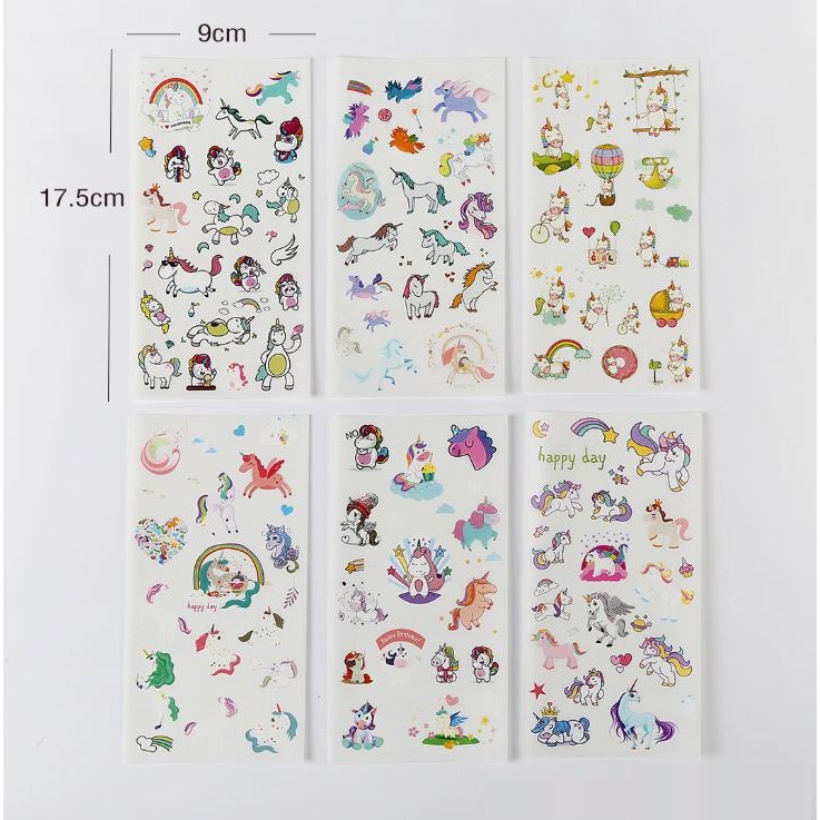 Bộ 6 Tấm Sticker Trang Trí Unicorn Kỳ Lân