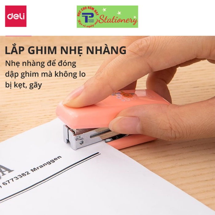 Dập ghim 10 Deli - Kèm 1000 ghim - Xanh, vàng, trắng, hồng - 1 cái E0254