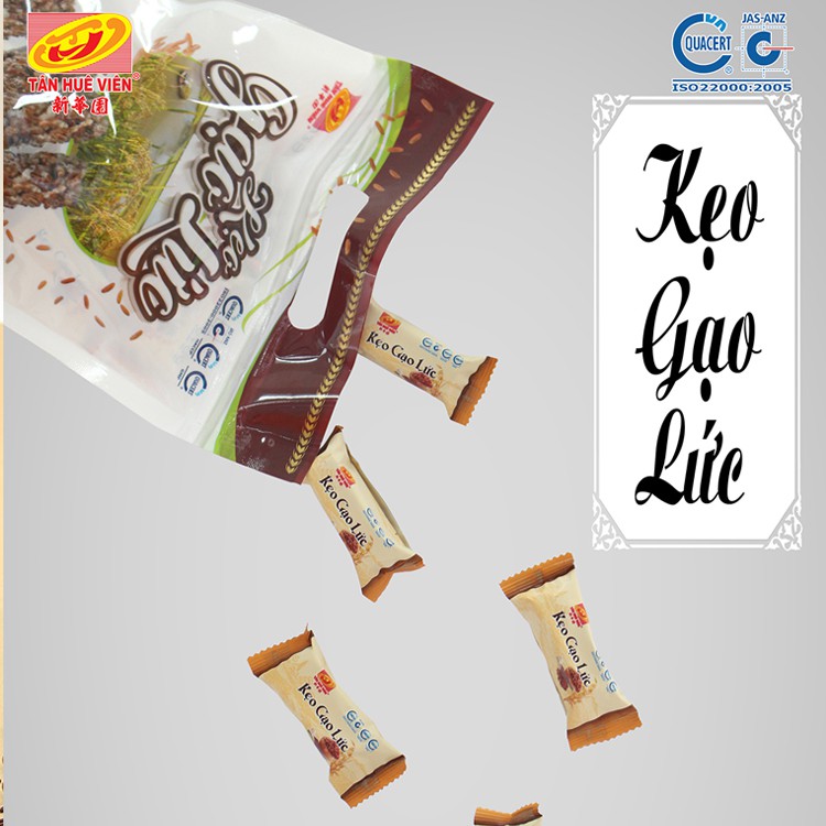 Kẹo gạo lức sấy giòn mè đen Tân Huê Viên 250g, kẹo gạo lứt Sóc Trăng Tân Huê Viên giòn ngon đậm đà vị