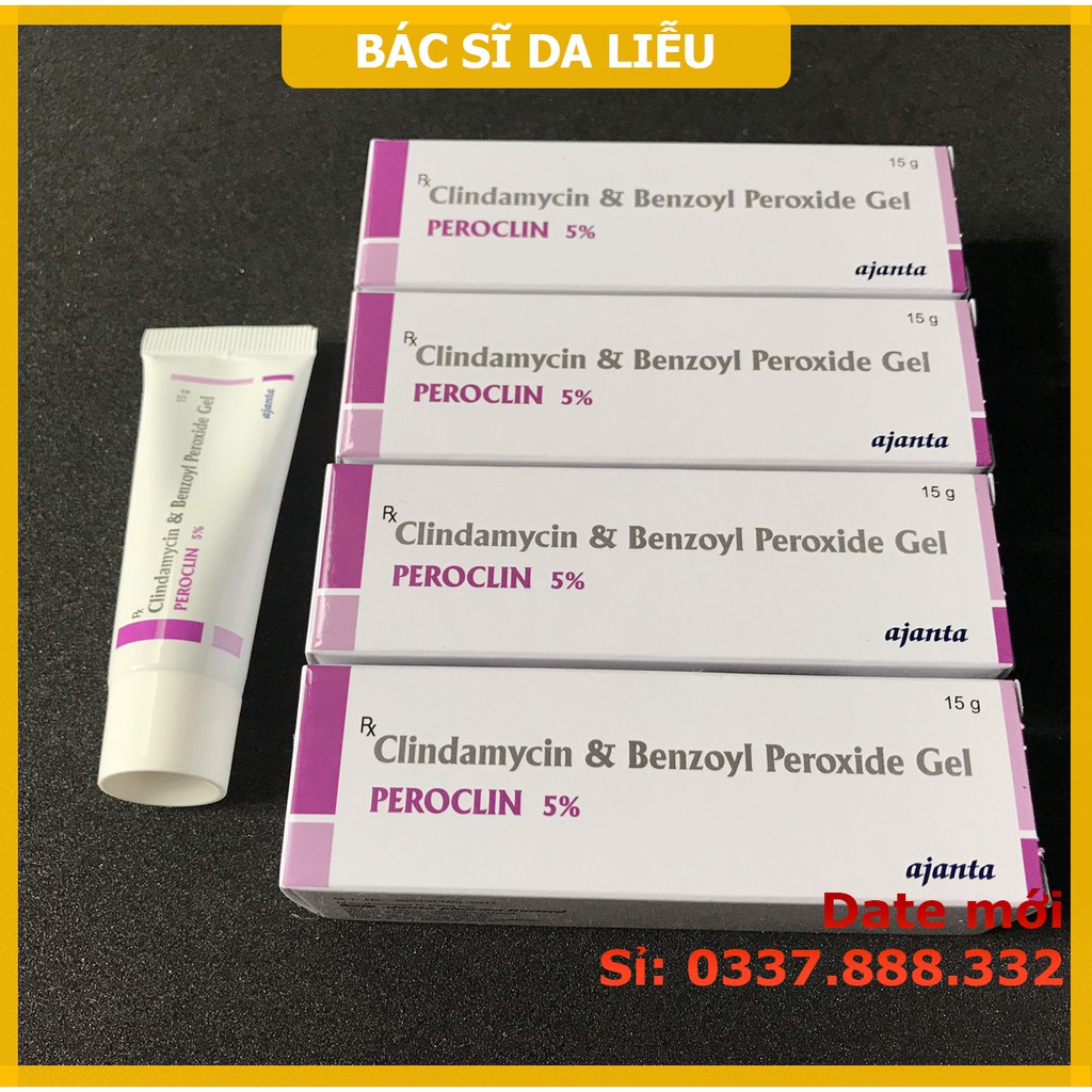 Chấm mụn Peroclin gel (15g) 5% Benzoyl peroxide và clin.damyci, giảm và hết mụn rất nhanh (Benzac AC, Benzolac)