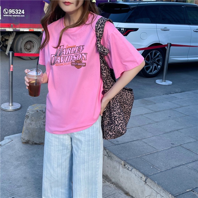 Áo thun tay ngắn cổ tròn dáng rộng in họa tiết phong cách Hàn Quốc trẻ trung dành cho nữ