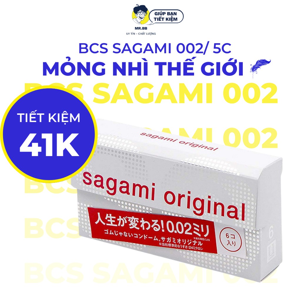 Bao cao su Sagami 0.02 siêu mỏng chính hãng 5 chiếc, không màu, không mùi, không kích ứng, độ bền cấp 2 Mr.BB