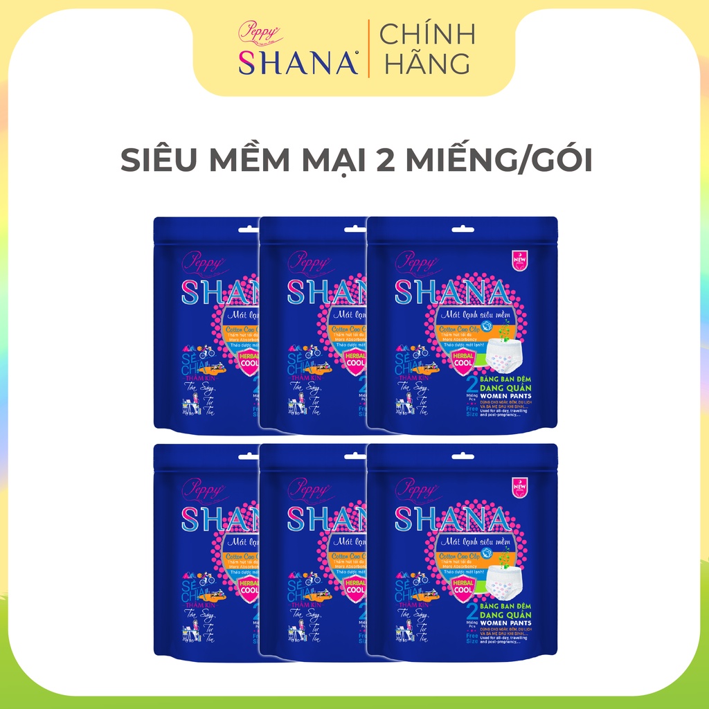 Bộ 6 gói Băng vệ sinh dạng quần SHANA tiện lợi, mềm mại 2 chiếc/gói