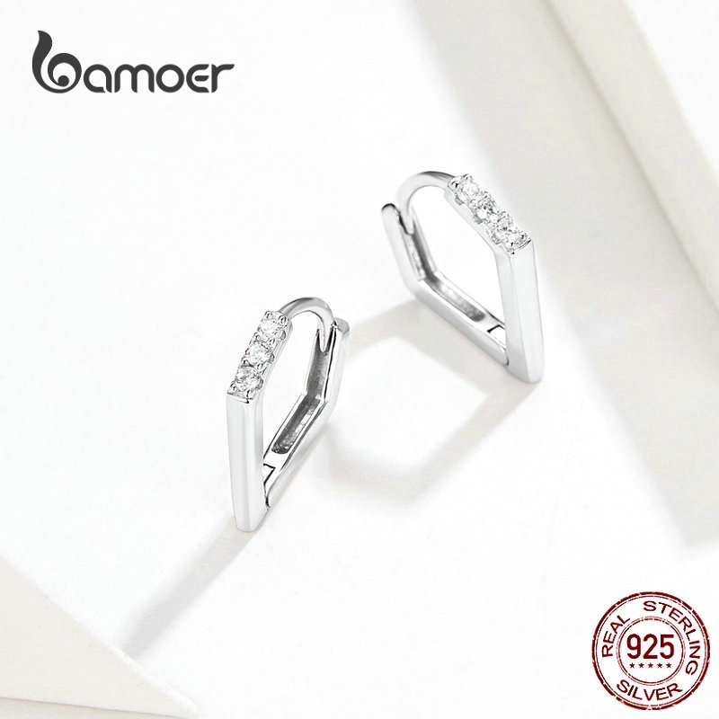 Khuyên Tai Dạng Vòng Bamoer Hình Chữ V Đính Đá Lấp Lánh Dành Cho Nữ