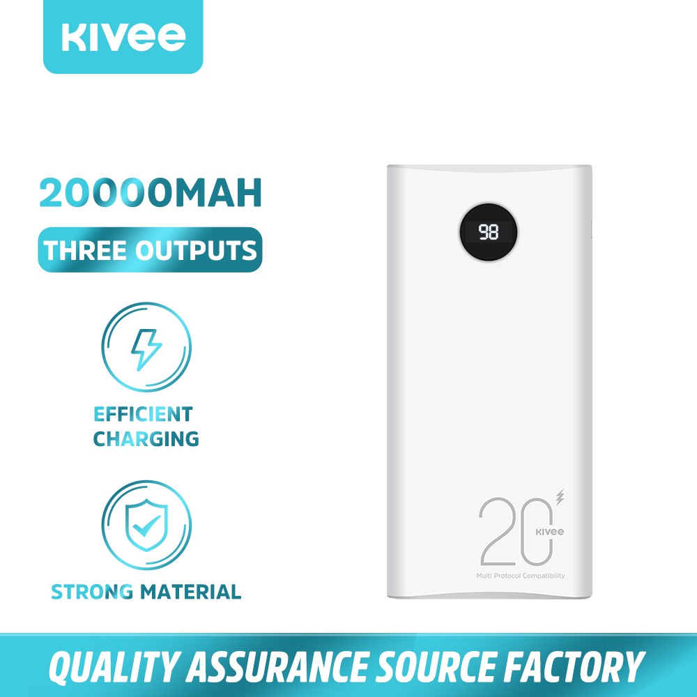Pin dự phòng 20000mah sạc nhanh Kivee hỗ trợ giao tiếp USB / Type-C / Lightning, tích hợp đèn LED dung lượng