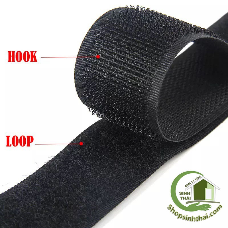 Miếng dán vải 2 mặt dán giày, túi xách - dính gai dán Xé, Băng gai dính, khóa nhám gai khổ rộng 2cm - màu đen
