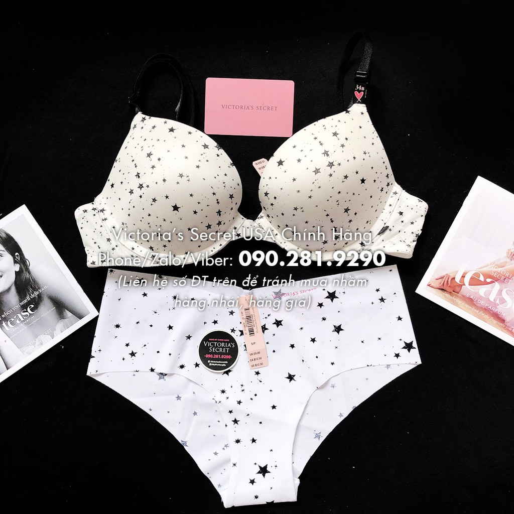 (Áo Vic) 34B, B75 - Áo lót kem trắng in sao (166), dòng Sexy Tee Push-up, Star Coconut - Victoria's Secret