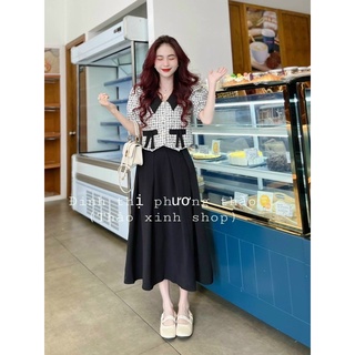 Set cv đen áo caro 14163