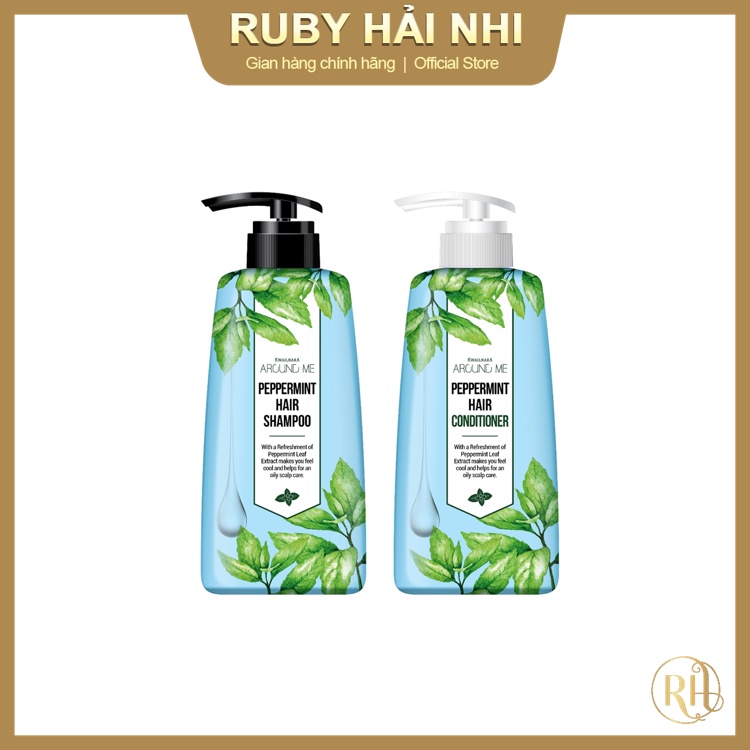 Combo Dầu Gội Và Dầu Xả Sạch Gàu Cho Tóc Dầu Around Me Peppermint Hair Shampoo Hương Bạc Hà 500ml/chai