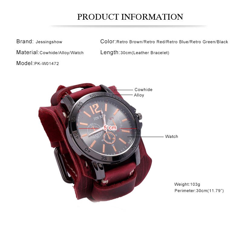 Đồng Hồ Đeo Tay Dây Da Bản Rộng Kiểu punk Cá Tính Cho Nam