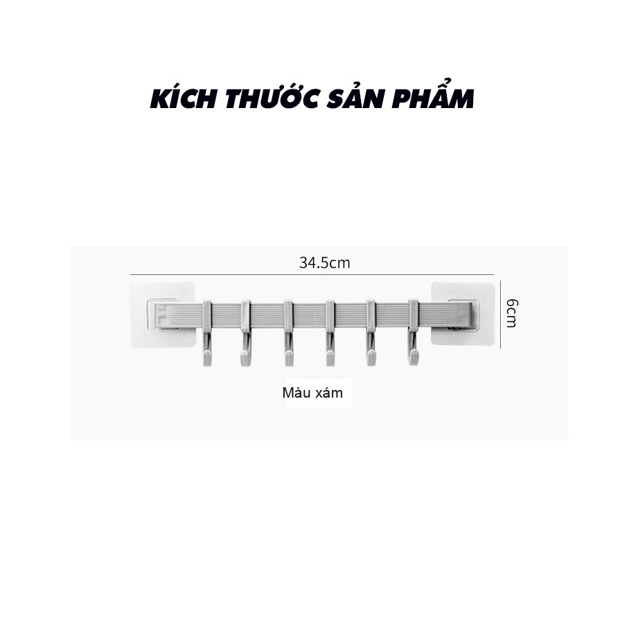 Thanh Treo Đồ Cực Dính 6 Móc Liền Không Cần Khoan Đục Cho Nhà Bếp, Phòng Tắm