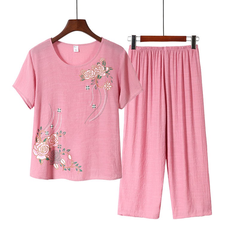 Set Đồ Bộ Cotton Lanh Thời Trang Mùa Hè Dành Cho Phụ Nữ Trung Niên 40-50 Tuổi