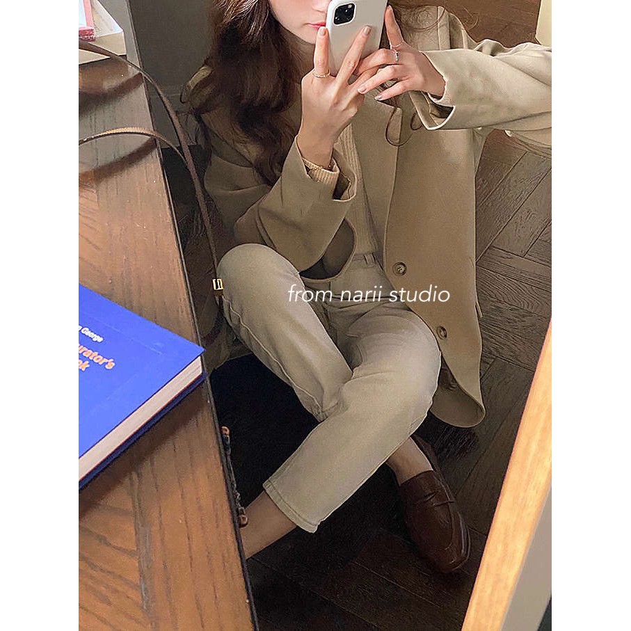 Áo khoác vest nữ blazer 2 lớp NARII tay dài Ulzzang Hàn Quốc màu nâu