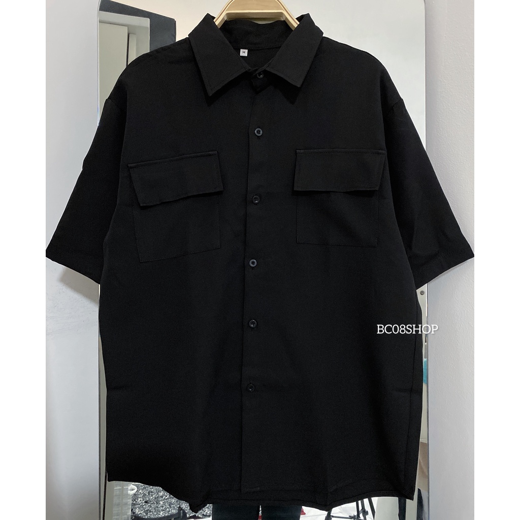 Áo Sơ Mi Túi Hộp Unisex Basic 2 màu Đen Trắng có size dáng rộng - BC102