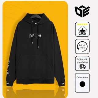 Áo hoodie nam nữ form rộng basic màu đen chất nỉ bông dày dặn thương hiệu DE81