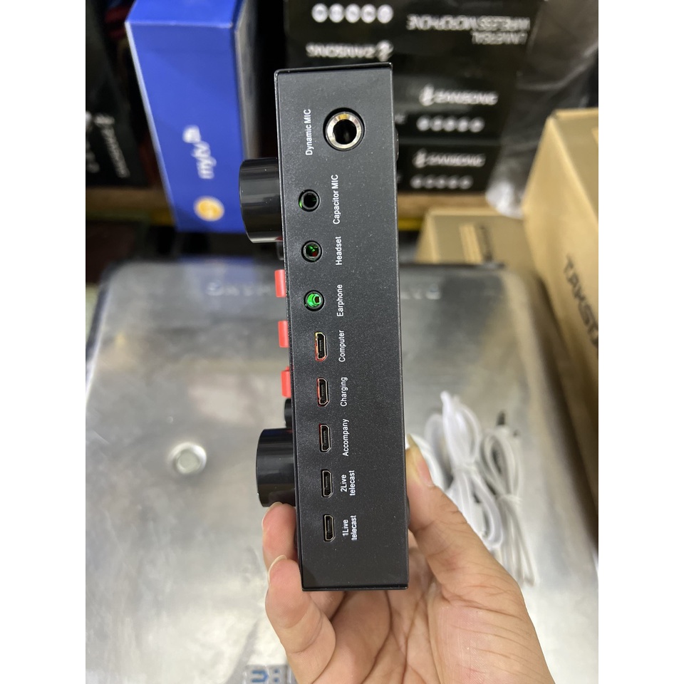 Sound card âm thanh V8S+ có bluetooth dùng pin sạc - hát thu âm, livestream và karaoke