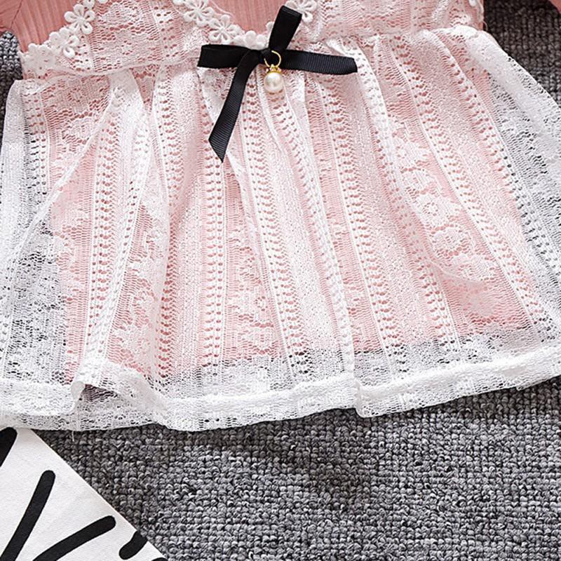 Đầm Tay Ngắn Phối Lưới Cho Bé Gái (2 Lớp)