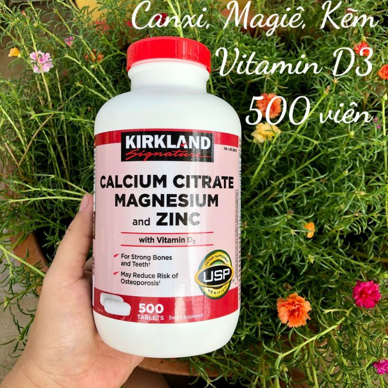 (date T8.2025)Viên uống KIRKLAND 500v bổ sung canxi magie kẽm 500v