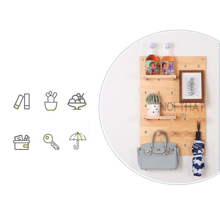 Bảng Gỗ Treo Tường Đa Năng - Kệ Gỗ Trang Trí -Bảng PEGBOARD Gỗ Thông Tự Nhiên