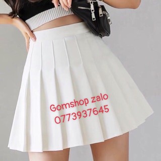 Chân váy tennis xếp li màu trắng đen xếp ly skirt cạp lưng cao ngắn chữ a phong cách ulzzang