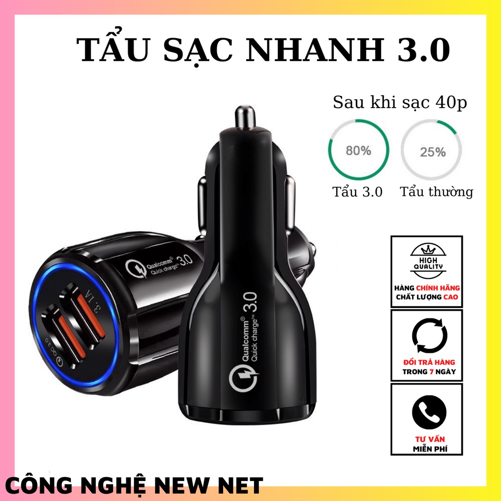 Tẩu Sạc Nhanh 2 Đầu USB 5V 3.1A Xe Ô Tô Chất Lượng Cao - Tẩu Sạc Nhanh Ô tô 3.0