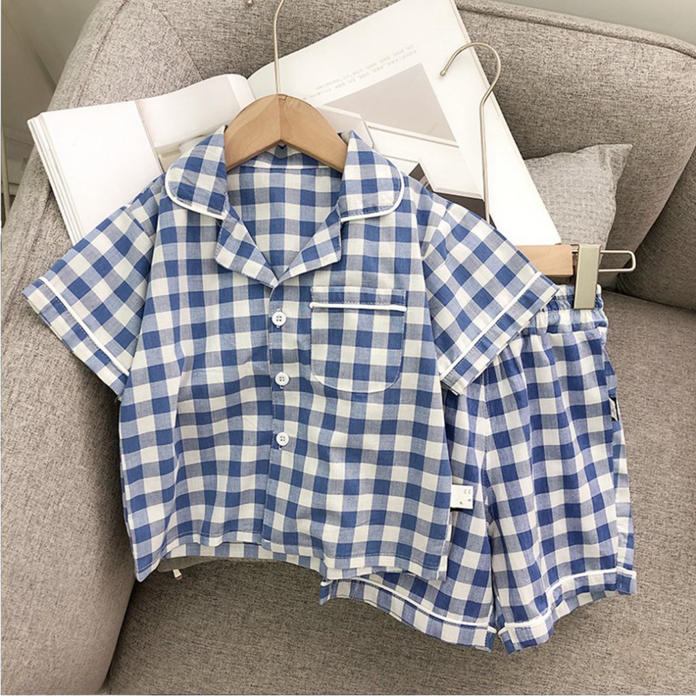 Bộ Pijama Kẻ Caro Cộc Tay Cho Bé trai và bé gái  Từ 6-25kg - Sâu Shop