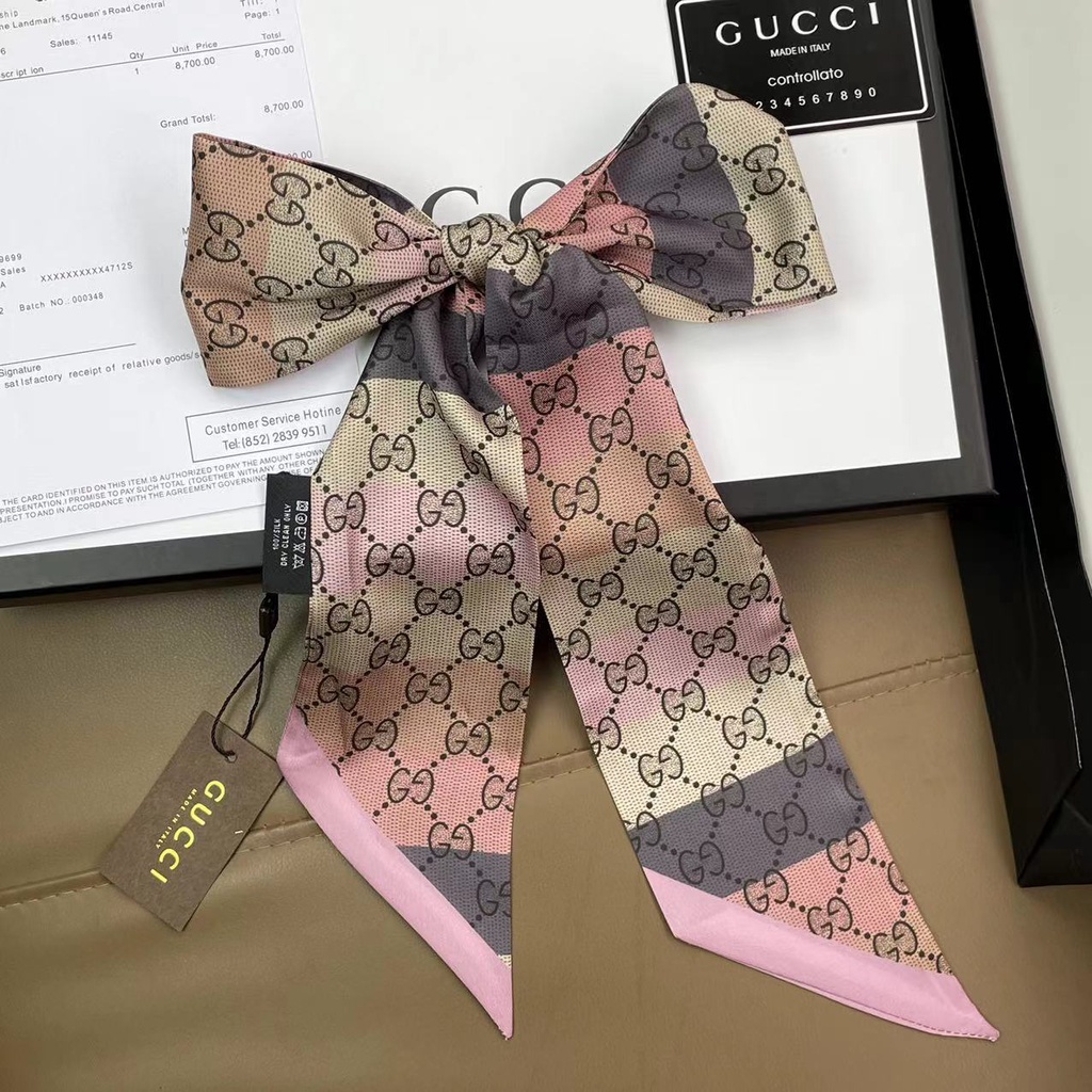 Khăn Quàng Cổ / Khăn Quàng Cổ / Túi Xách Tay Bằng Lụa In Chữ GG Phối Ruy Băng Dài Thời Trang Cho Nữ