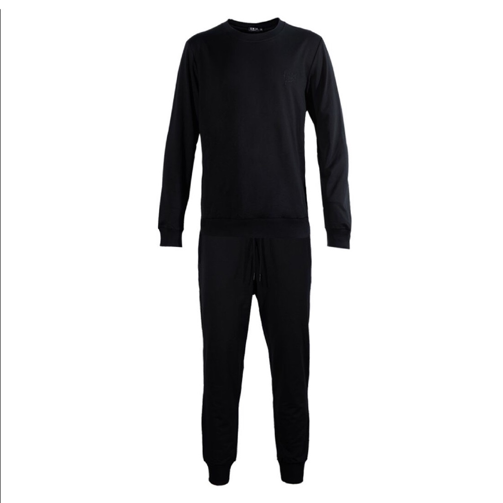 Bộ Đồ Thu Đông Mặc Nhà Nam OWEN BMN221186 Vải Thun CVC Màu Đen Dáng Suông Áo Dài Tay Cổ Tròn Bo Tay Quần Cạp Chun Bo Gấu